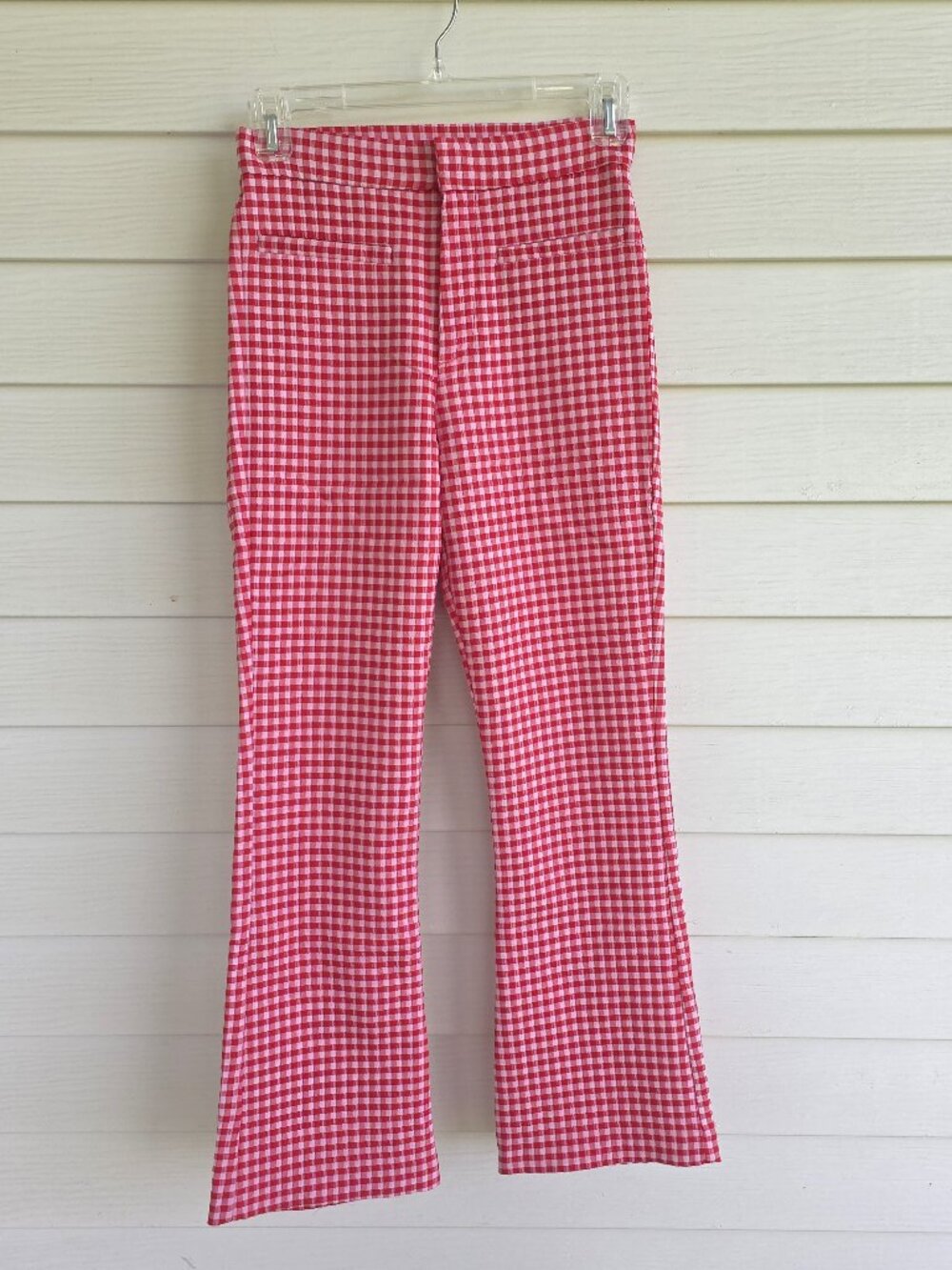 NWT Zara red and white gingham cropped flare pants